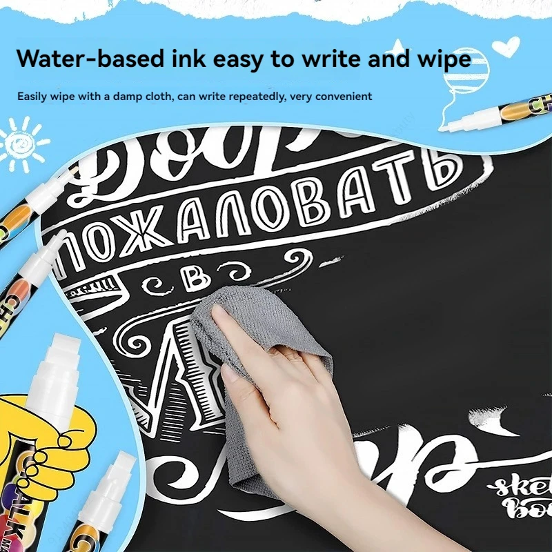 5Pcs White Liquid Chalk Marker Pen Set, 0.7mm‑15mm Multi‑Size Nibs Washable Wet Erase Chalk Pens for Blackboard Art DIY Crafts