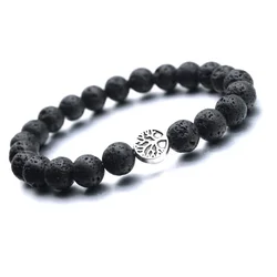 Tree of Life Paw Charms 8mm Black Lava Stone Beads Aromatherapy Essential Oil Diffuser Bracelet Yoga Strand Jewelry