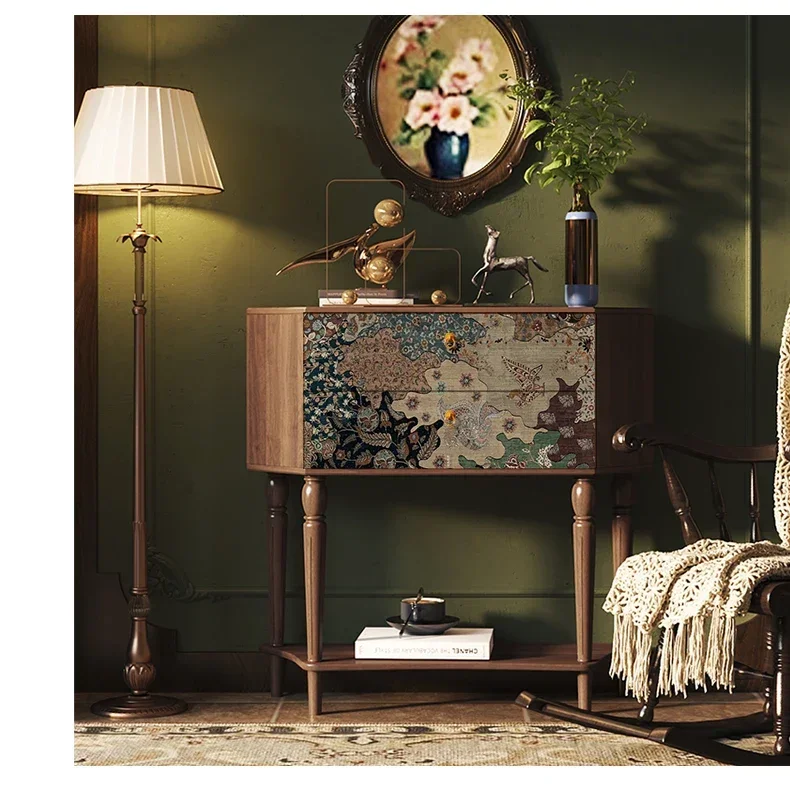 

l французский ретро абстрактный боковой шкаф из цельного дерева для гостиной, настенный ящик для хранения, встроенное украшение, высокий шкаф, стол на крыльце