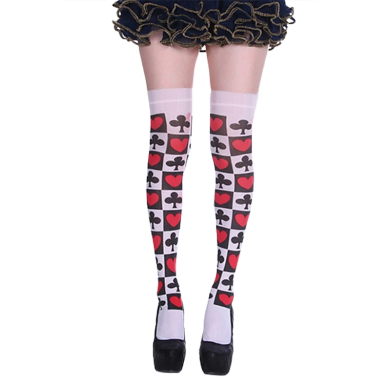 Halloween Women Thigh High Stockings Card Suit Print Over Knee Long Socks Drop Shipping