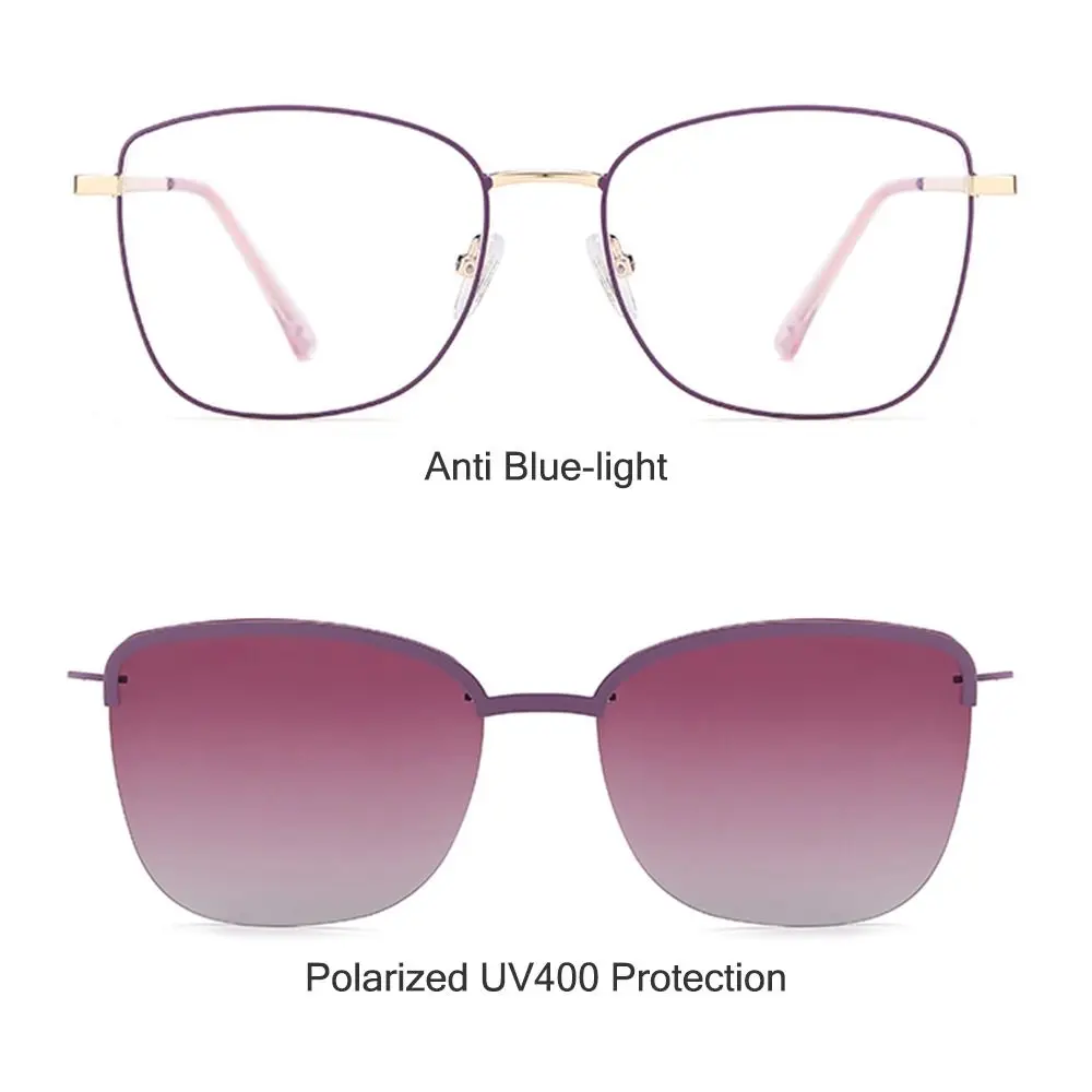 Clip On Sunglasses Polarized Lens 3 In-1 Glasses Magnet Polarized Clip-On with 1Pc Sunglasses Lenses Anti-Blue Light Glasses #4
