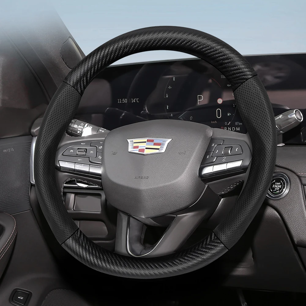 

For Cadillac Carbon Fiber Texture Perforated Leather Steering Wheel Cover CT4 CT5 CT6 XT4 XT5 XT6 Escalade CTS SRX ATS Lyriq