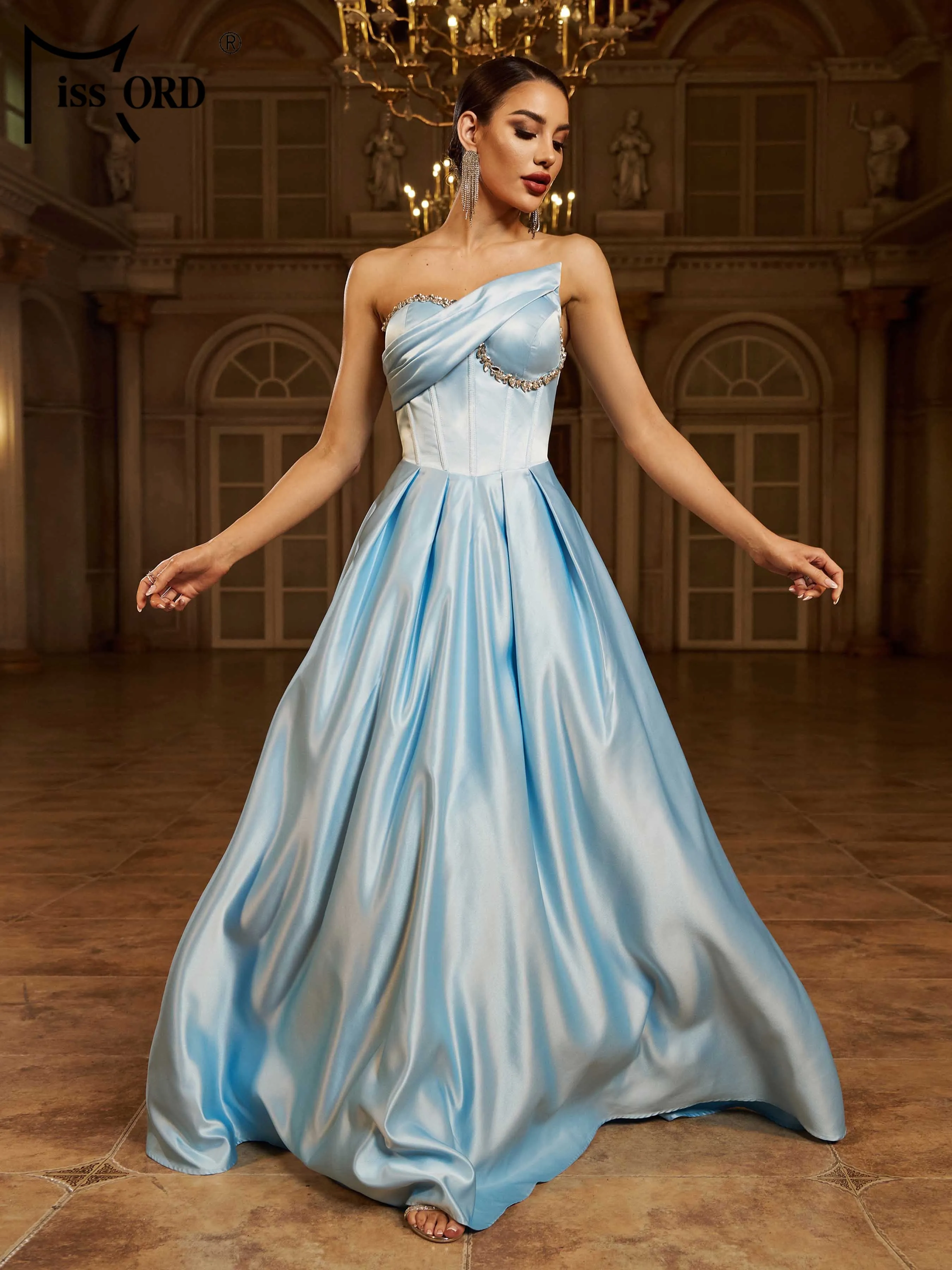 Missord 新しいストラップレス A ラインイブニングドレス結婚式誕生日パーティーフォーマルな機会卒業マキシウエディングマキシドレス