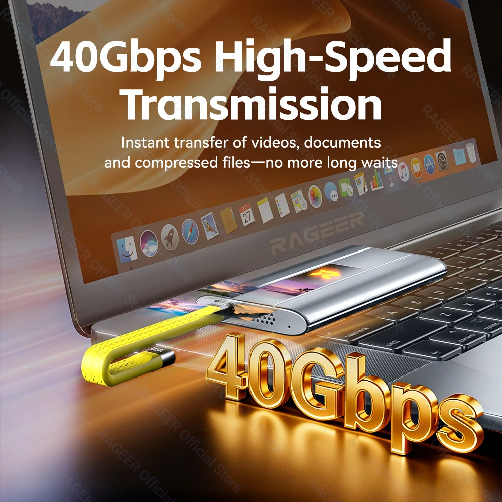 RAGEER 240W 40Gbps USB4 Short USB C To USB C Cable Fast Charging Type-C to USB C Data Transfer 8K Data Charge Extension Cable image 3