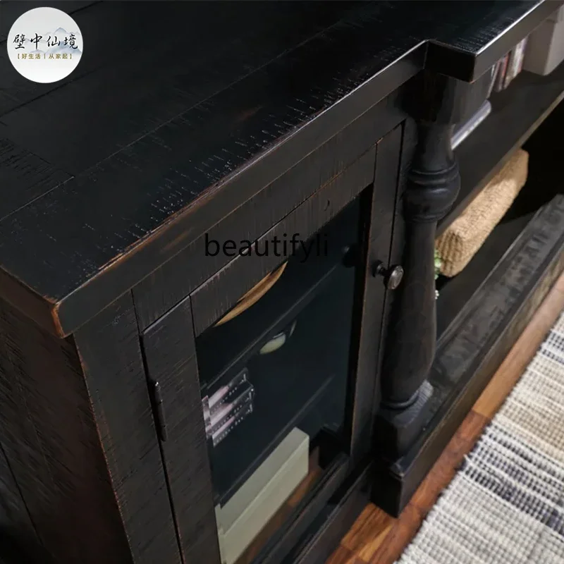 X188 American Grille Black Fireplace Mantel Living Room Decoration Entrance Cabinet Background Wall TV Cabinet Floor Cabinet