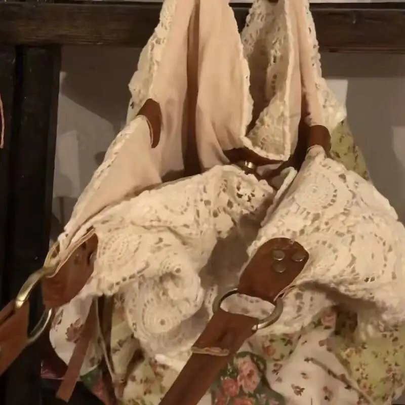 خليط الدانتيل زهرة طباعة حقائب كتف خمر كل مباراة Haruku حقائب اليد النسائية موضة Y2k الجمالية حقيبة تحت الإبط عادية