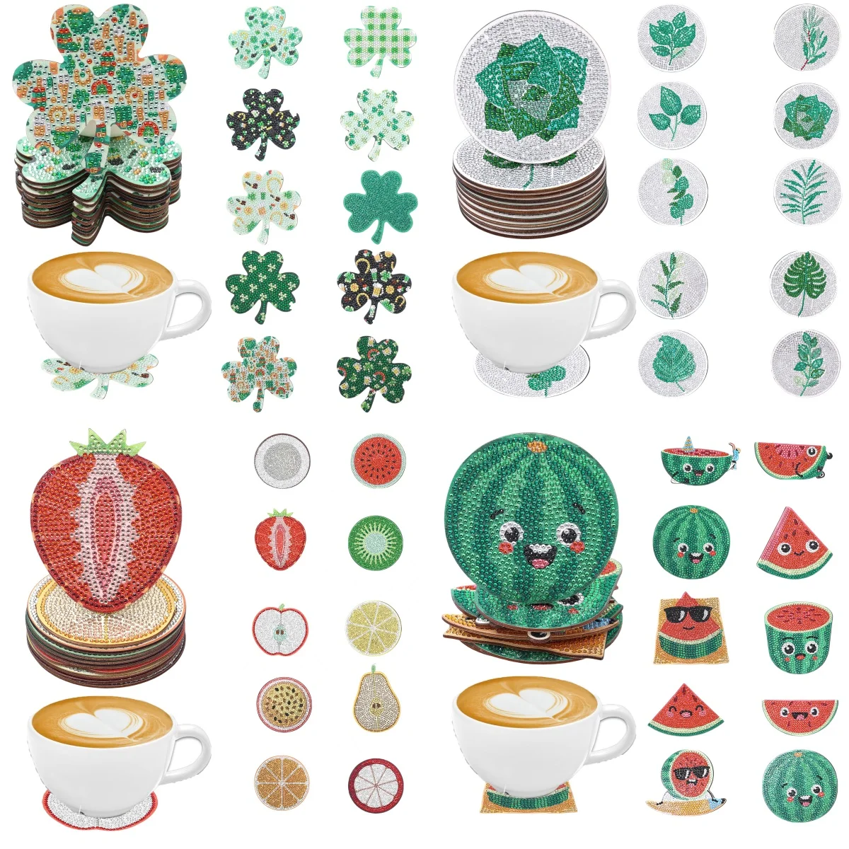 

10 наборов подставок своими руками с ромбовидной росписью и узорами в форме фруктов/листочек, без подстаканника, противоскользящие деревянные подставки, офис