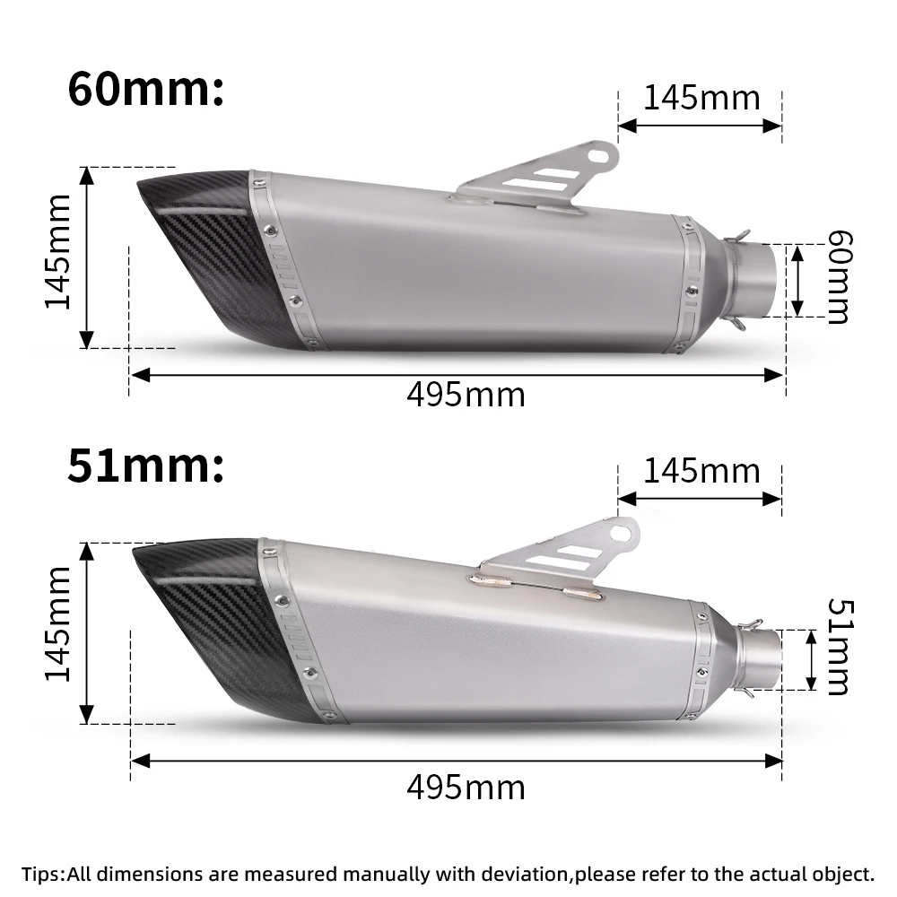 

60mm 51mm Universal Motorcycle Exhaust Escape System Carbon Tip Muffler For CBR650R Z900 MT09 RSV4 S1000RR Panigale V4 R1