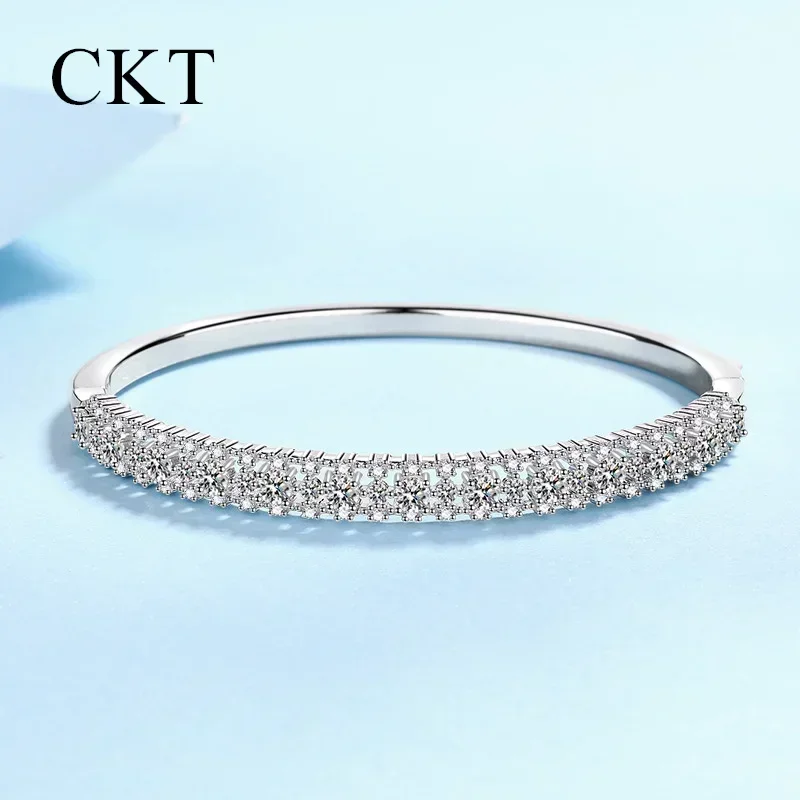 

18K White Gold Moissanite Bangles for Women Pt950 Platinum Light Luxury Premium 2.1 Carat Diamond Bracelet Wedding Fine Jewelry
