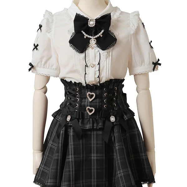 Japanischer Mine-Stil, LIZ, abnehmbare Hosenträgerröcke, Herzknopf, Schleife, hohe Taille, A-Linie, süßer, vielseitiger Lolita-Rock für Damen
