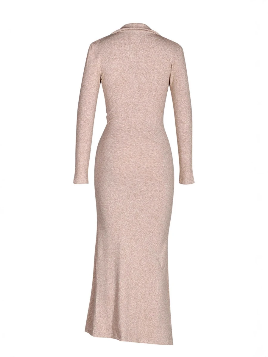 CHICEVER sólido empalmado vendaje elegante vestido femenino solapa manga larga adelgazamiento Irregular suave vestidos de mujer moda de otoño nuevo