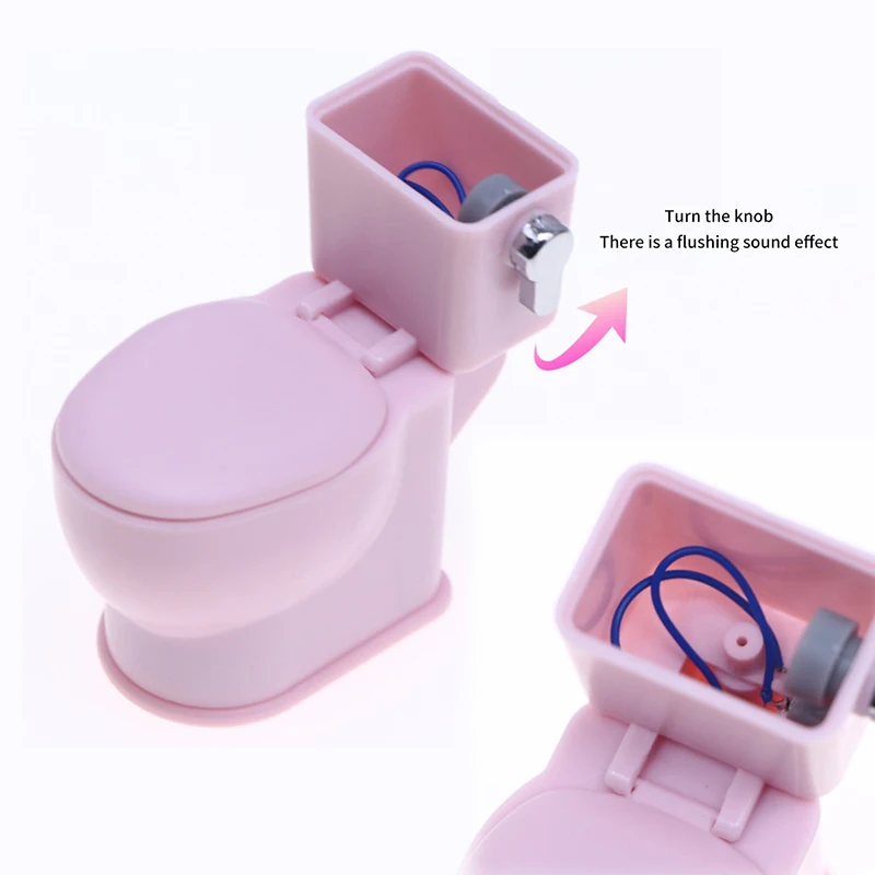 1Set 1:12 Dollhouse Miniature Simulation Toilet W/Poo Flushing Sound Bathroom Model Decor Toy Doll House Accessories