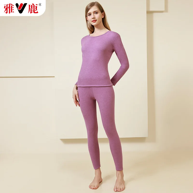 Winter Autumn Clothes Thermal Solid Color O-Neck Hygroscopic Wicking Thermal Underwear Soft Fleece Lined Thermal Clothes