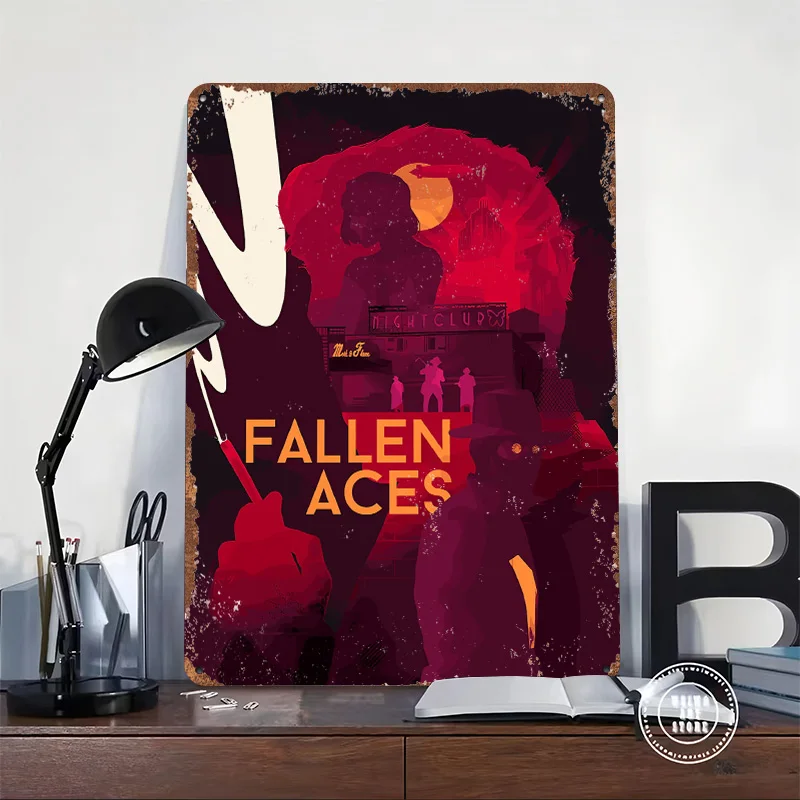 Fallen Aces Game Poster Customized Vintage Metal Signs Wall Art Retro Tin Plaque for Modern Home Decoration Luxury House Decor