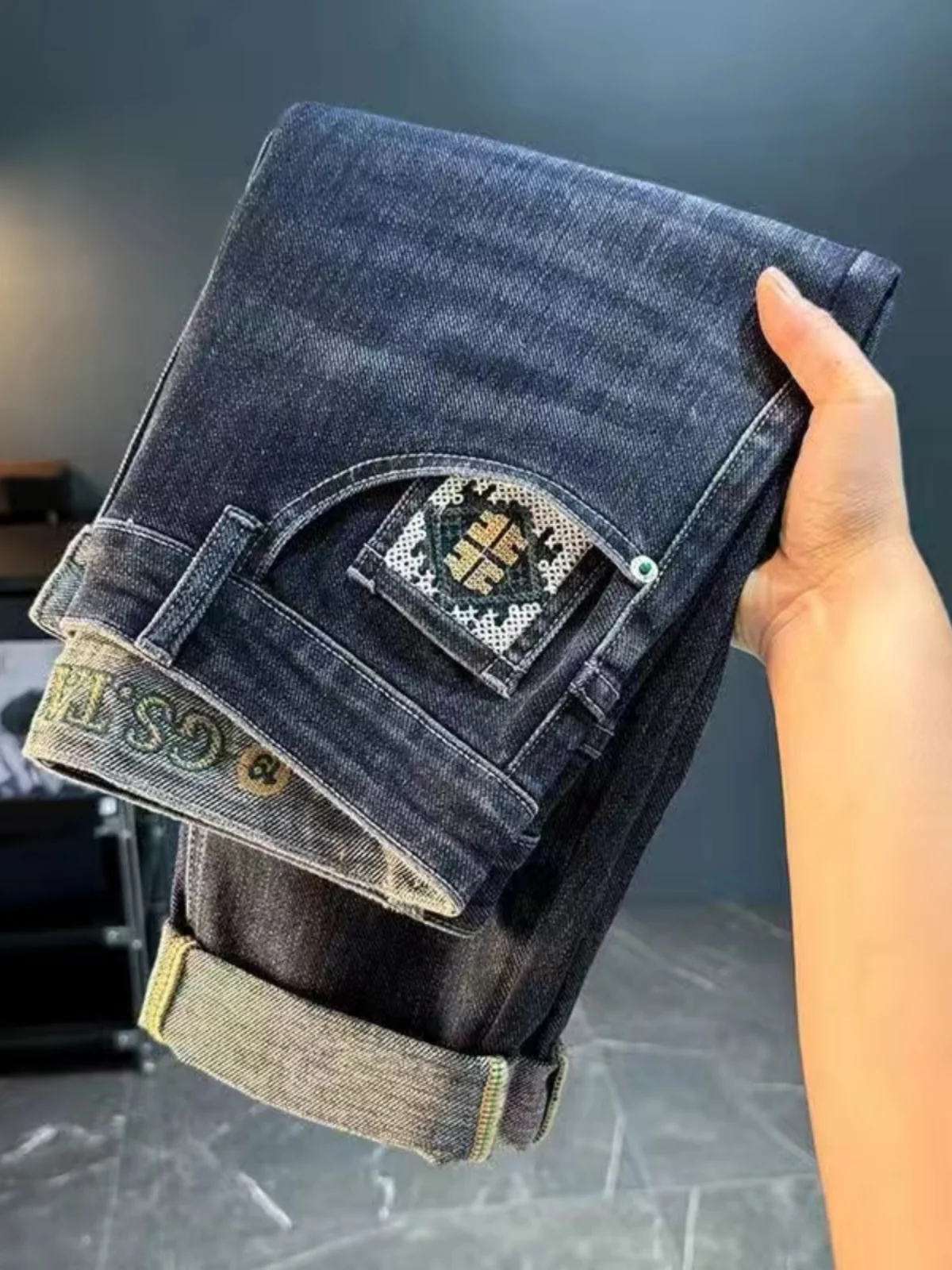 

Men's Fashionable Straight Leg Jeans Spring Autumn New Style Casual Elastic Embroidered Long Pants High Stretch Denim Jeans