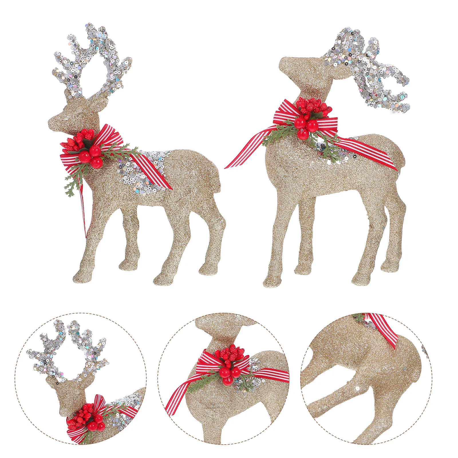 

1Pair Christmas Elk Statue Flocking Glitter Deer Sculpture Standing Tabletop Mantle Decoration Reusable Holiday Home Decor Item