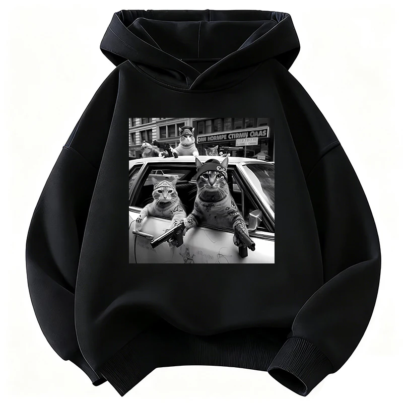

Толстовка с дизайном кота в стиле хип-хоп Streetear для детей, милый свитшот в стиле Харадзюку для мальчиков и девочек, осенне-зимние повседневные худи
