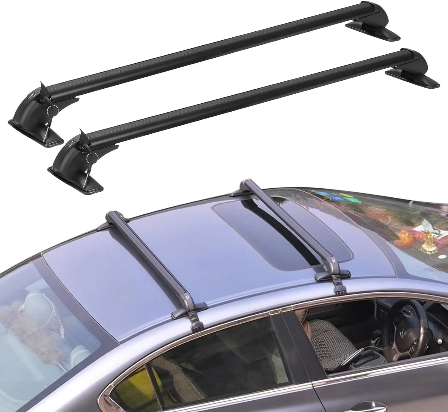 43inch Universal Car Roof Rack, Anti-Theft Lock, Aluminum Rack Cross Bars | Adjustable Window Frame for Bike Kayak Cargo Luggage