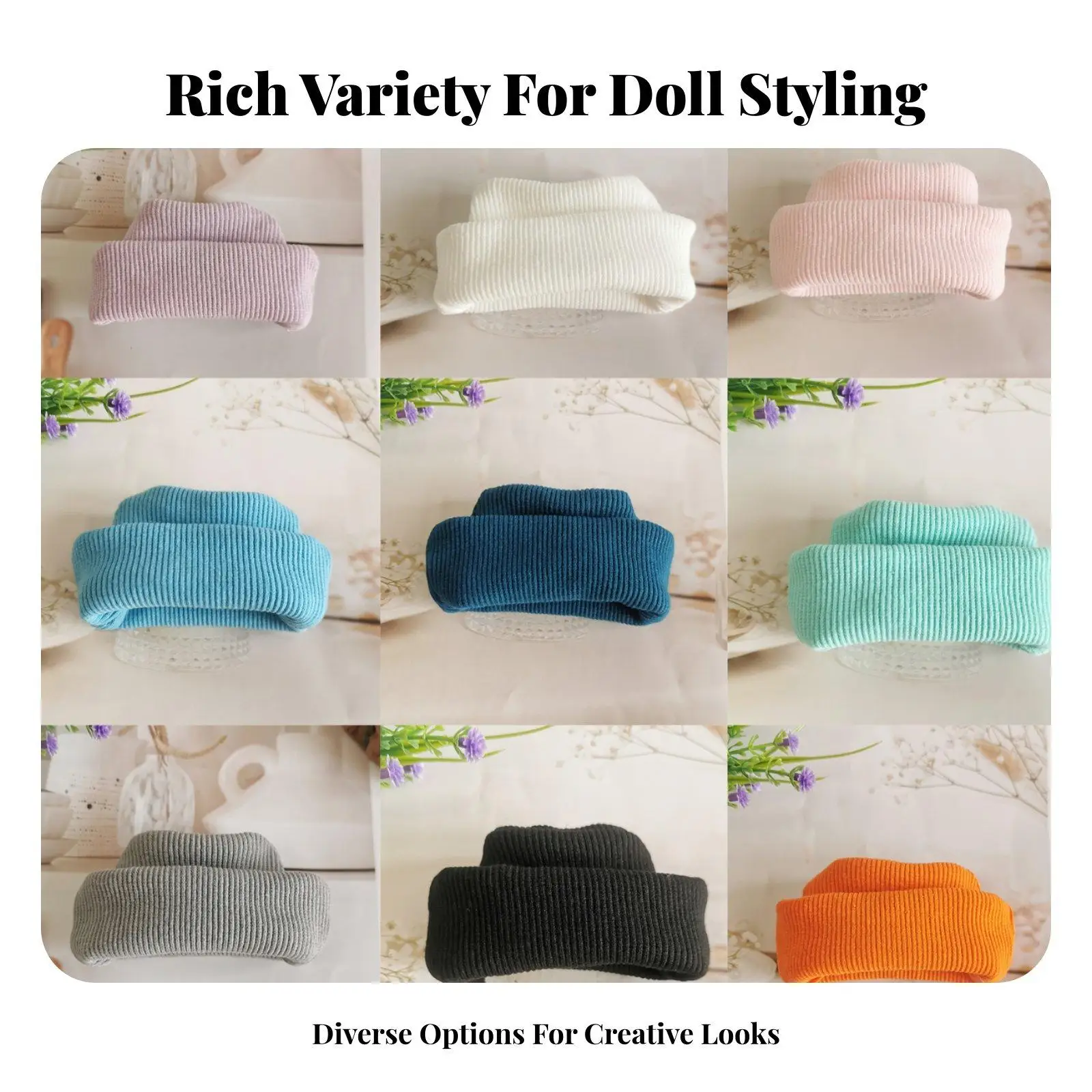 Foldable Knit Doll Hat for 17cm Dolls Miniature Ribbed Cap Stylish Doll Accessory for BJD Wardrobe