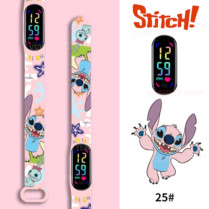 

Цифровые Детские часы Disney Stitch, фигурки аниме, светящиеся Детские спортивные часы с сенсорным экраном, водонепроницаемые цифровые часы, игрушка на день рождения