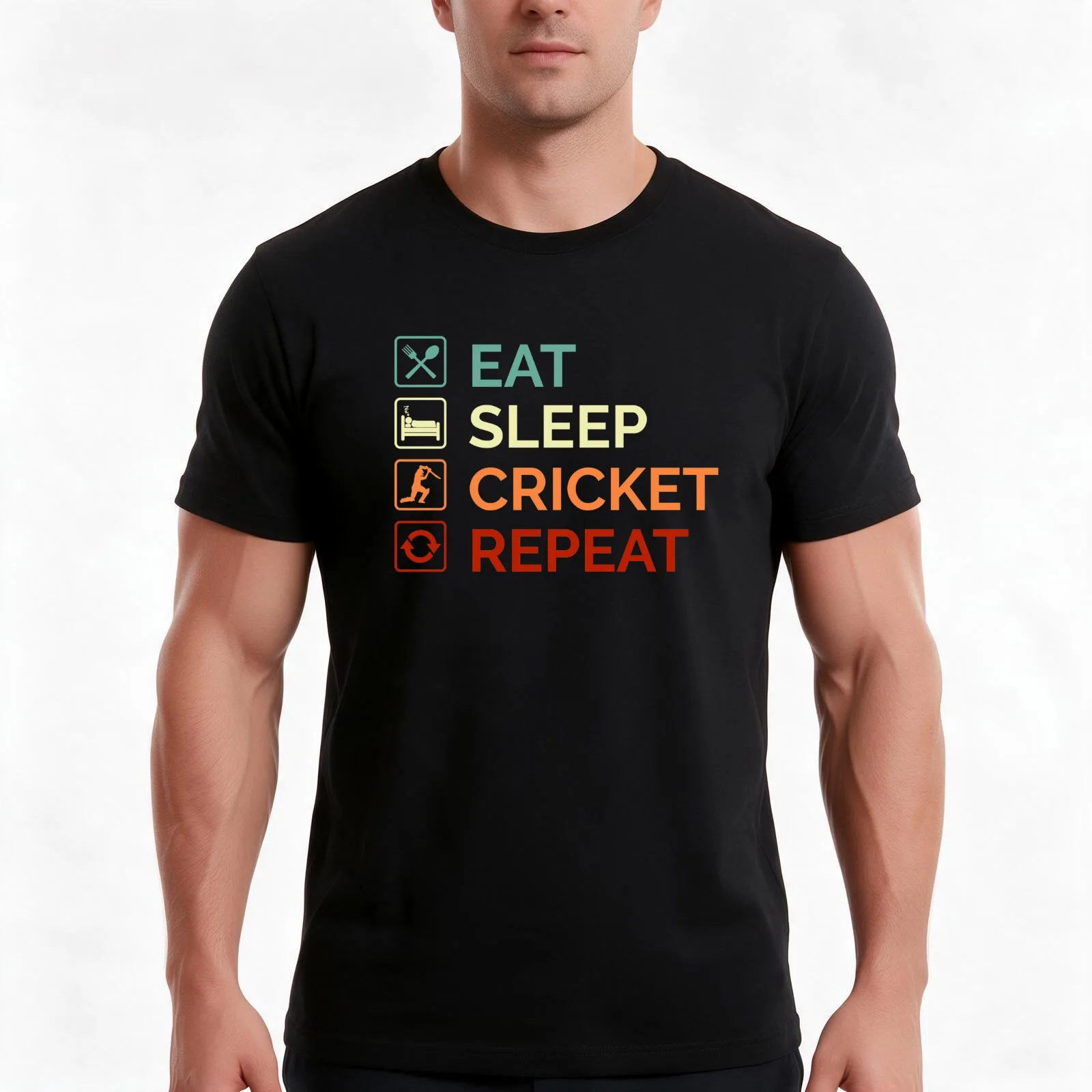 Eat Sleep Cricket Repeat Sports Cricket Team Player T-Shirt Summer Casual Cotton Tee Oversized Streetwear Tops 100% Cotton