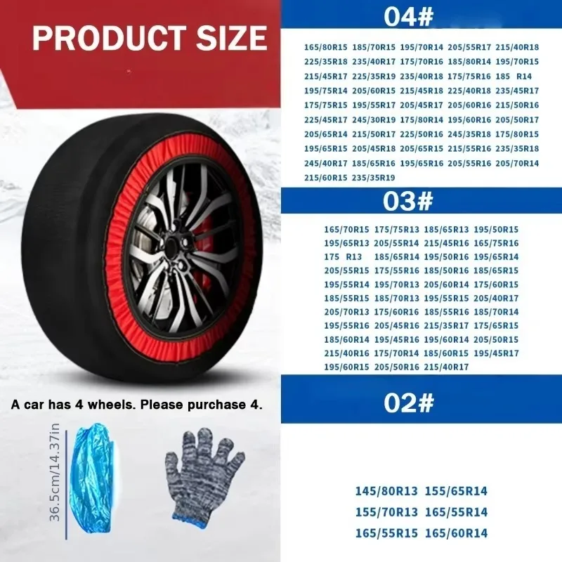 2Pcs Universal Wheel Snow Socks Fabric Tire Chains Textile Anti-Skid Covers For Winter Ice Mud Road Safety Emergency SUV Vehicle
