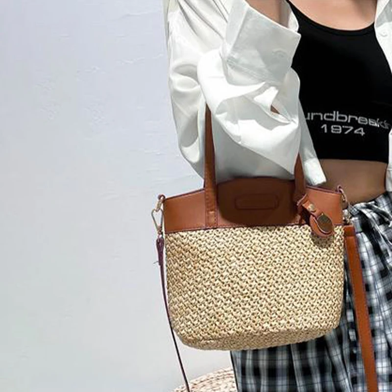 Fashionable Straw Woven Bag Casual Women S Crossbody Bag Portable Bucket Bag