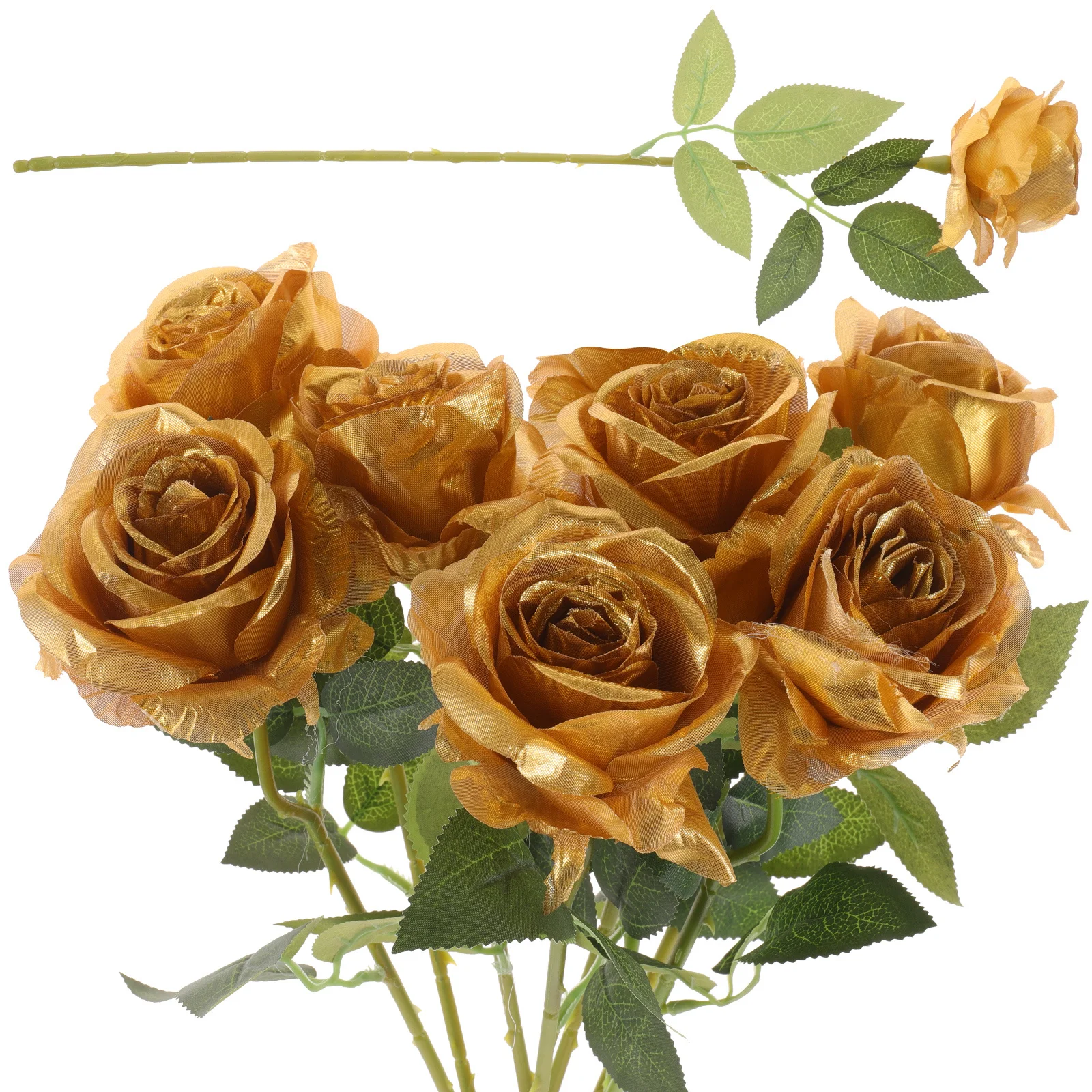 

8Pcs Gold Color Artificial Rose Flowers Bouquet Home Decorative Faux Flower Party Wedding Arrangement Artificial Flower