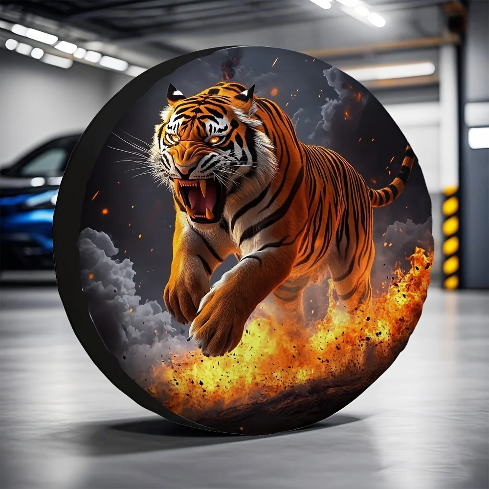 Raging Fire Tiger Spare Tire Cover Durable Polyester Storage Bag