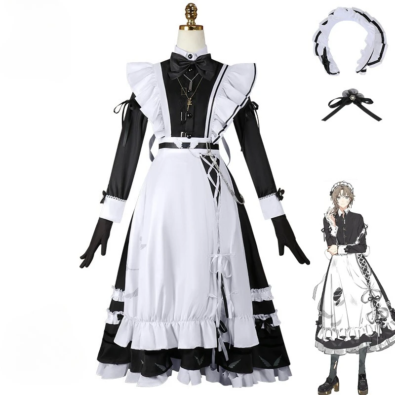 

ANIMECC in Stock S-2xl Nijisanji Vtuber Kanae Cosplay Maid Long Sleeves Black Dress Halloween Party Outfits for Women