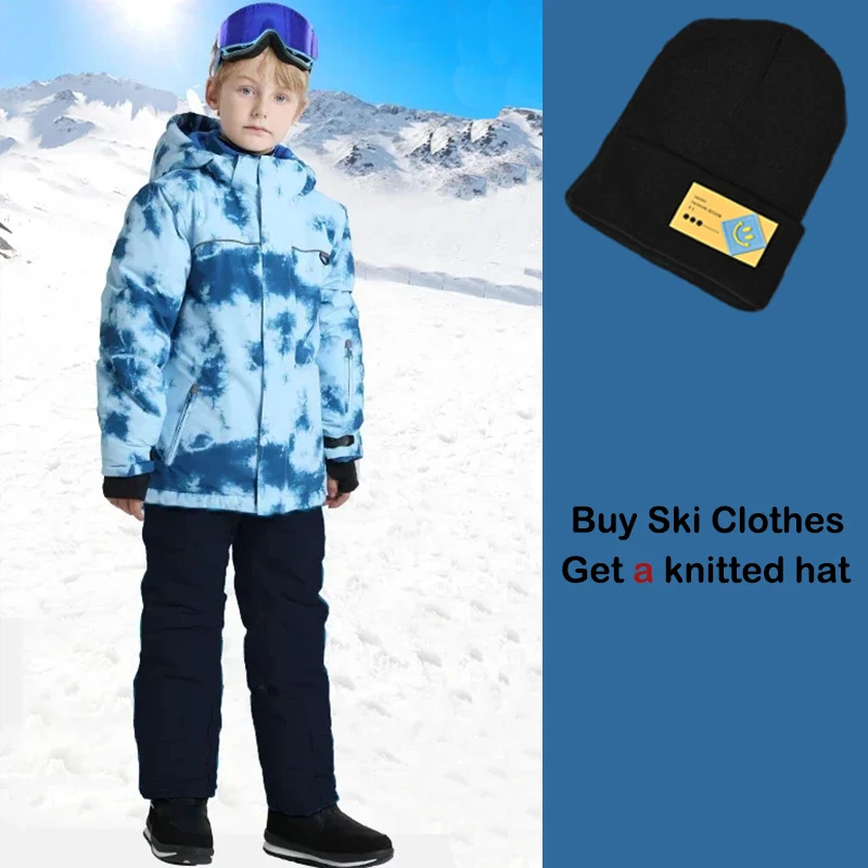 

Children Ski Suits Hooded Snowboard Wear Overalls Fleece Warm Boys Jackets Winter Ski Clothing Windproof Waterproof Kids Ski Set