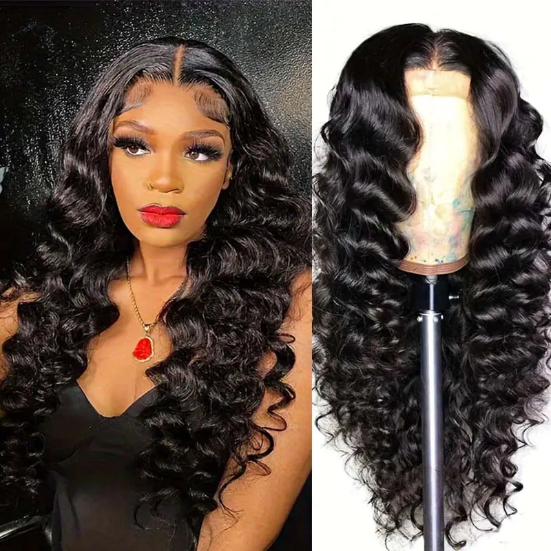 34In 250%Density 13x4 Loose Deep Wave Human Hair HD Full Lace Transparent Closure Wigs Human Hair Curly Lace Front Wigs of woman