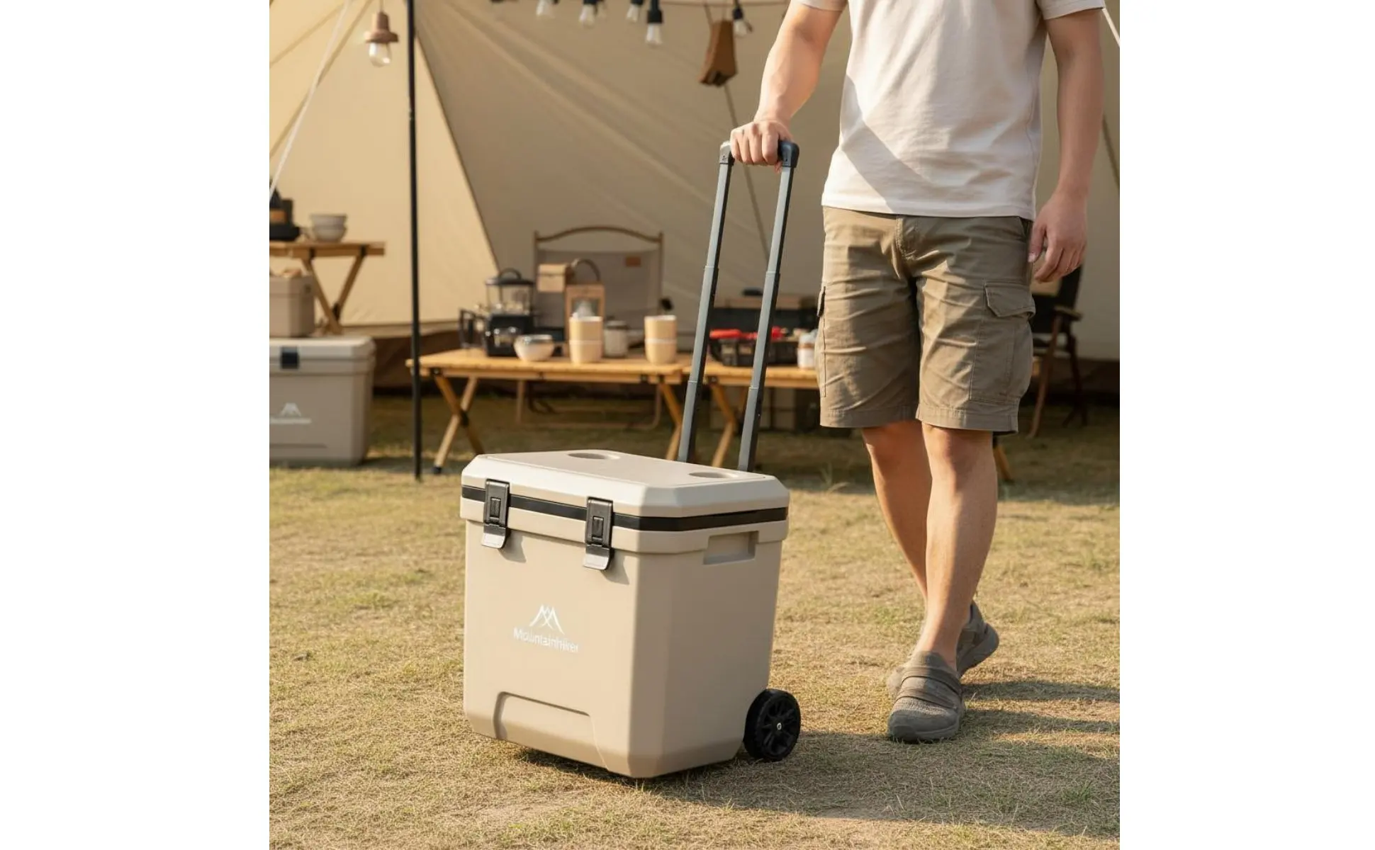 Wheeled Cooler Insulated Wheeled Cooler Box Portable Ice Chest Easy to Roll Cooling Gear Food Crisp for Market Stall, Car Travel