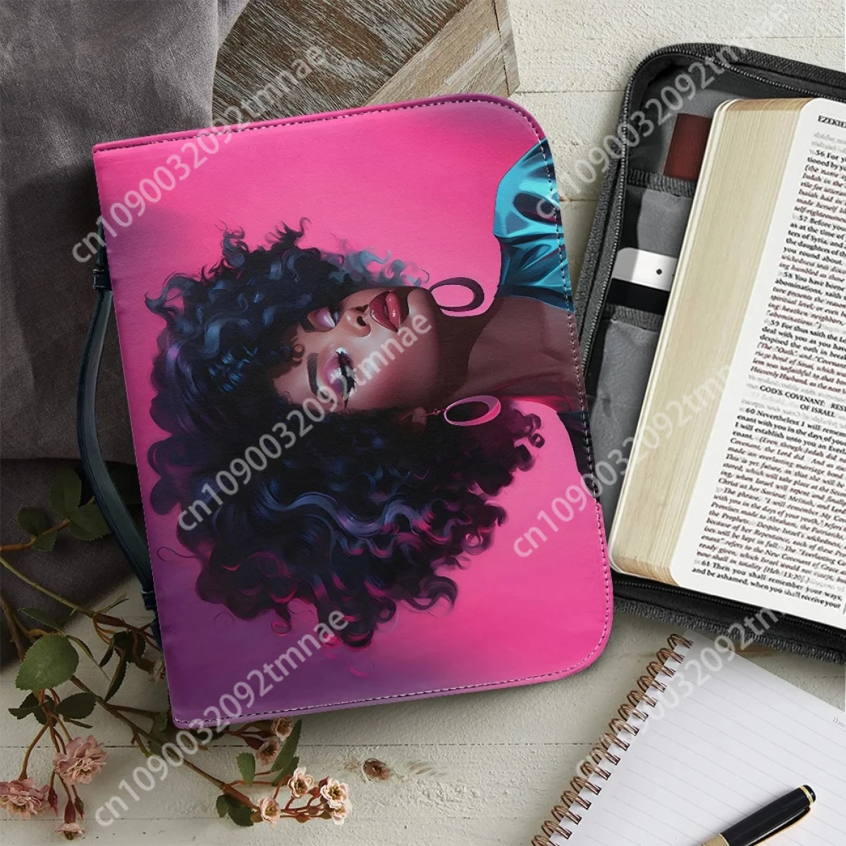 

Afro Black Girl Custom Bible Bag POD Dropshipping Portable Bible Bags Journal Protect Women's Leather Zipper Handle Handbags