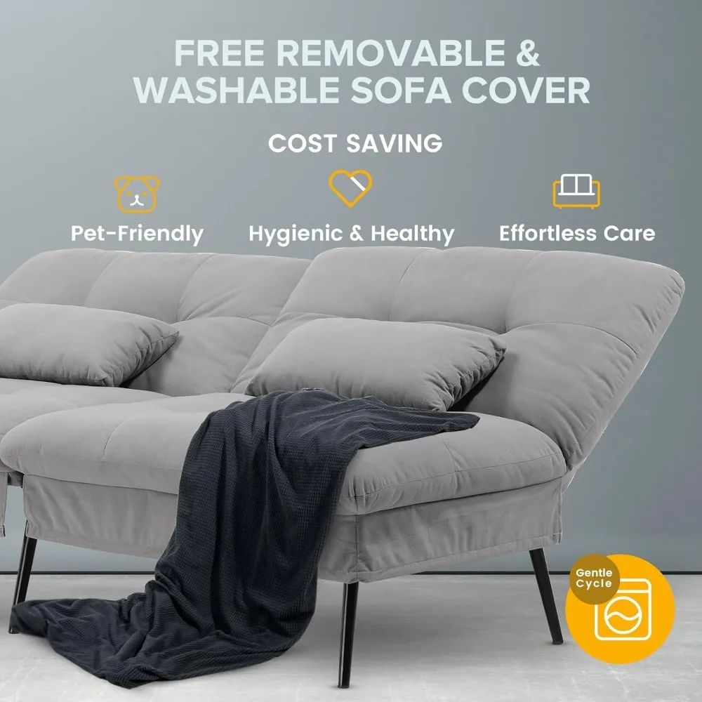 أريكة سرير، أريكة فوتون قابلة للتحويل مقاس 68 بوصة من القماش مع مسند ظهر قابل للتعديل، كرسي نوم قابل للطي، أريكة #4