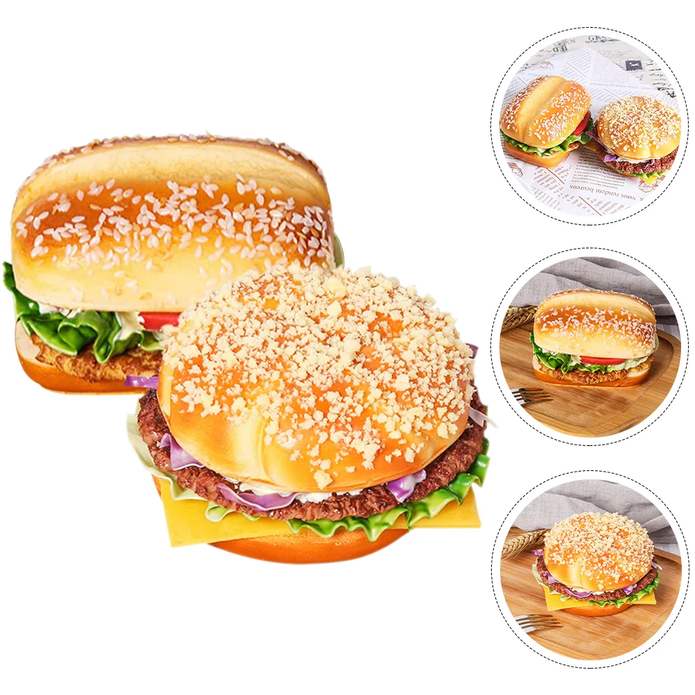 2 Pcs Burger Shaped Models PU Burgers Fake Food Artificial Props Desktop Ornaments