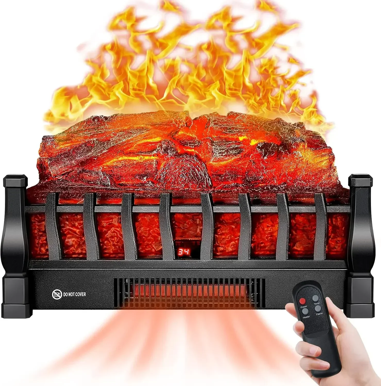

Electric Fireplace Logs Inserts Heater with Infrared Remote Controller 5 Flame Brightness 24 H Timer Overheating Protection