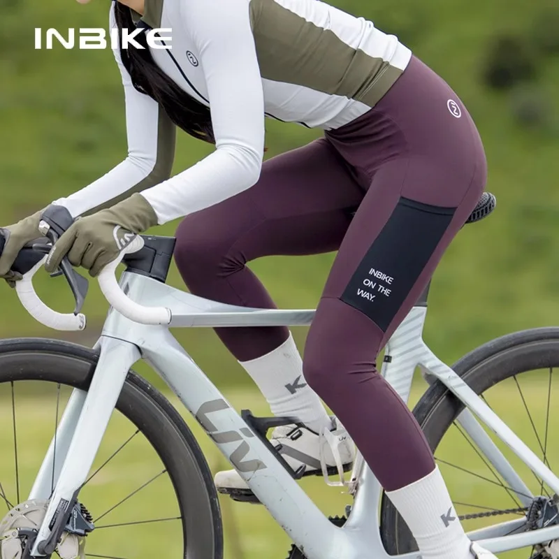 

INBIKE Women's Cycling Bib Tights High Waist Fleece-Lined Autumn Winter Sports Pants with Pockets for Road Bicycle Riding