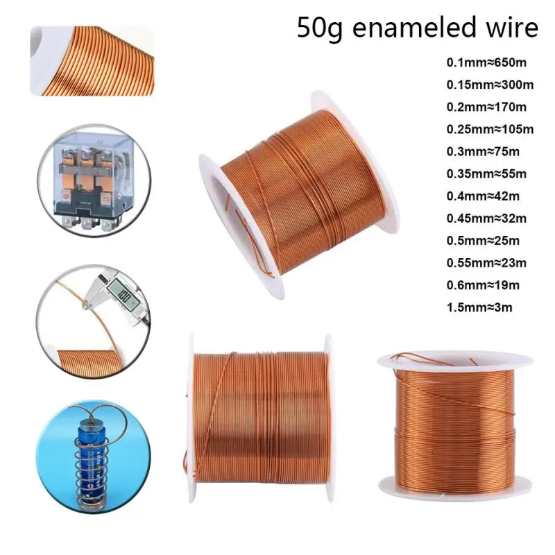 1-3 Rolls 50g Copper Wire 0.1~1.5mm Cable Copper Wire Magnet Wire Copper Lacquer Wire Enameled Copper Winding Wire