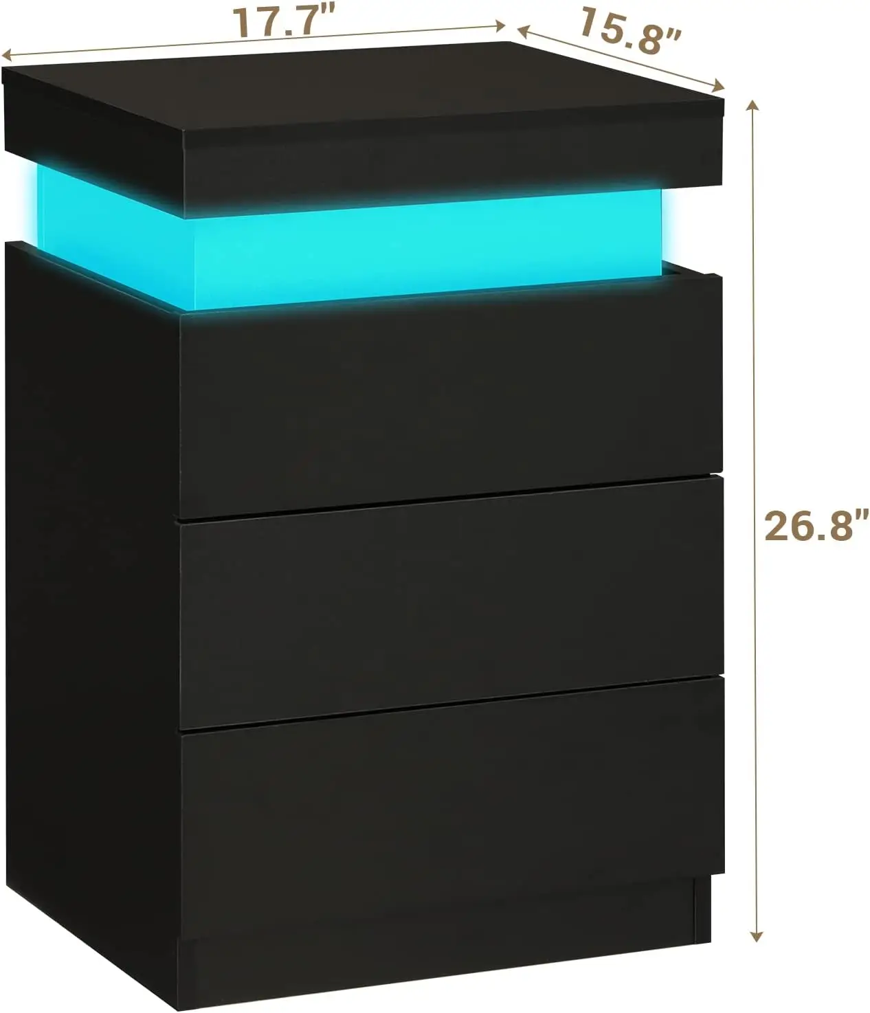 ADORNEVE Black Nightstand with Charging Station and LED Lights | Modern Night Stand with Sliding Top,Bedside Table with Drawers,Bed Side Tables Bedroom