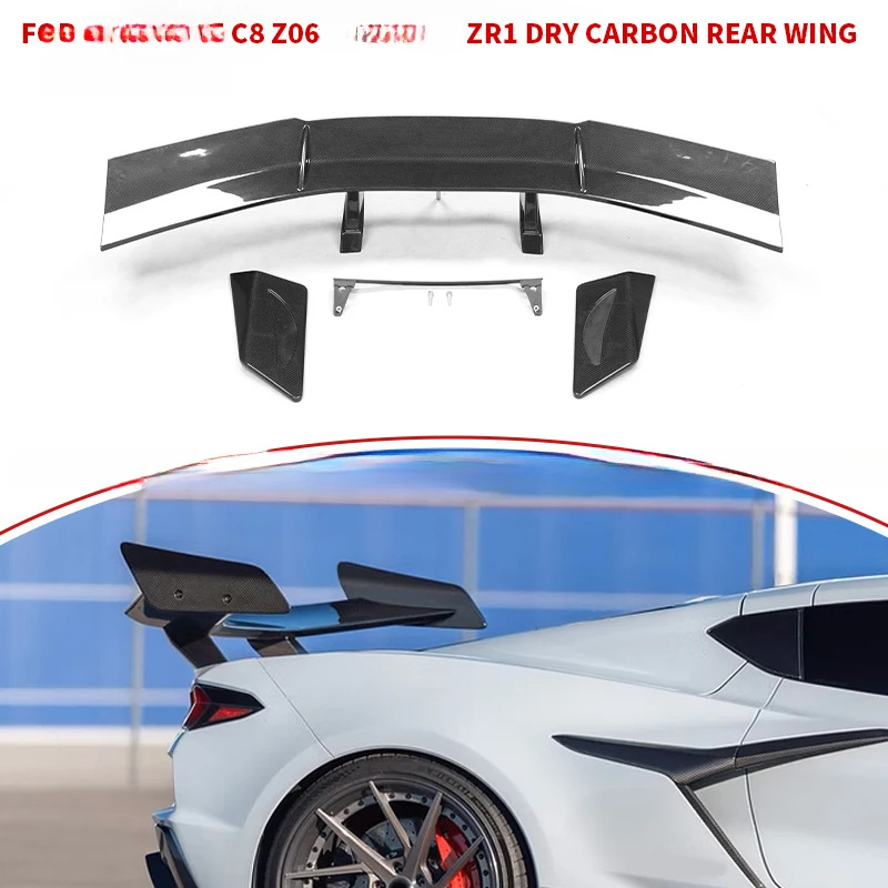 High Quality ZR1 Style Carbon Fiber Racing Rear Wing Spoiler Exterior Upgrade Parts Fit For C8 Z06