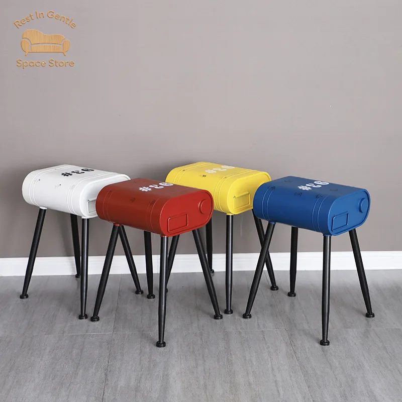Retro  barrel, industrial style bar, cafe chair, nostalgic and old decoration, wrought iron fuel tank stool ornament