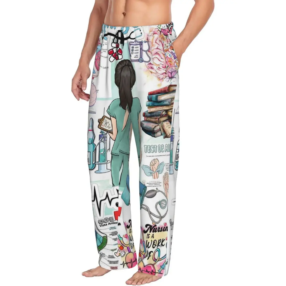 

Пользовательские Enfermera En Apuros Доктор Медсестра Мужские пижамные штаны Lounge Sleep Sleepwear Низ с карманами