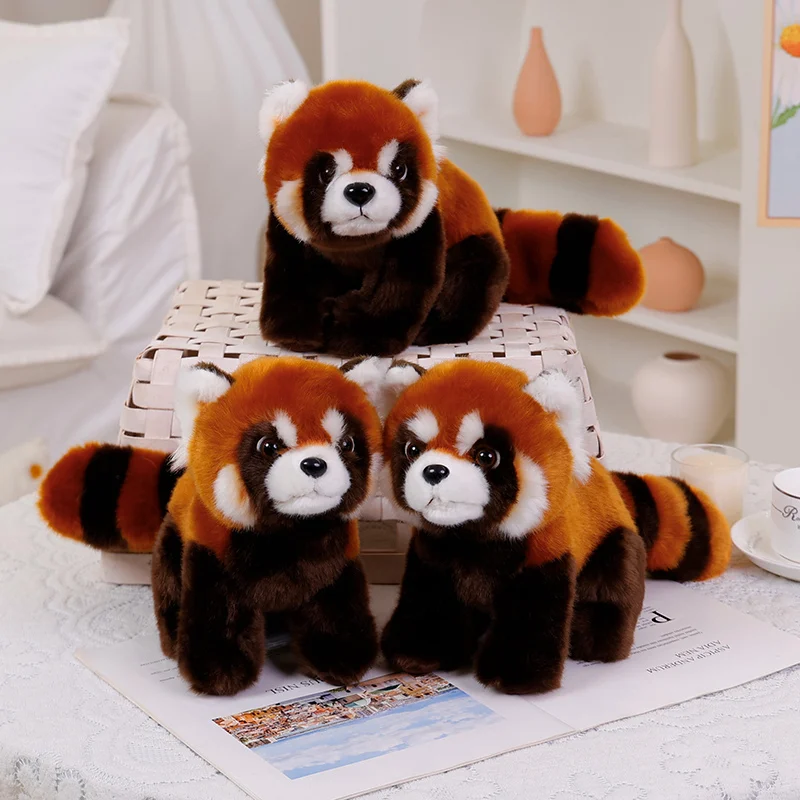 Lifelike 30cm Realistic Lesser Panda Fluffly Plushies Doll Lying Soft Cartoon Stuffed Cuddly Babys Appease Pillow for Girls Gift