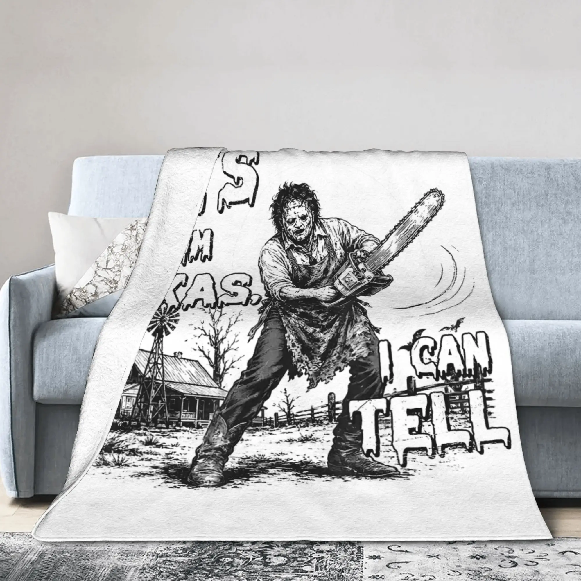 Hes from Texas I Can Tell Chainsaw Blanket Flannel Spring Autumn Horror Halloween Multi-function Bedding Throw Blanket Bedspread