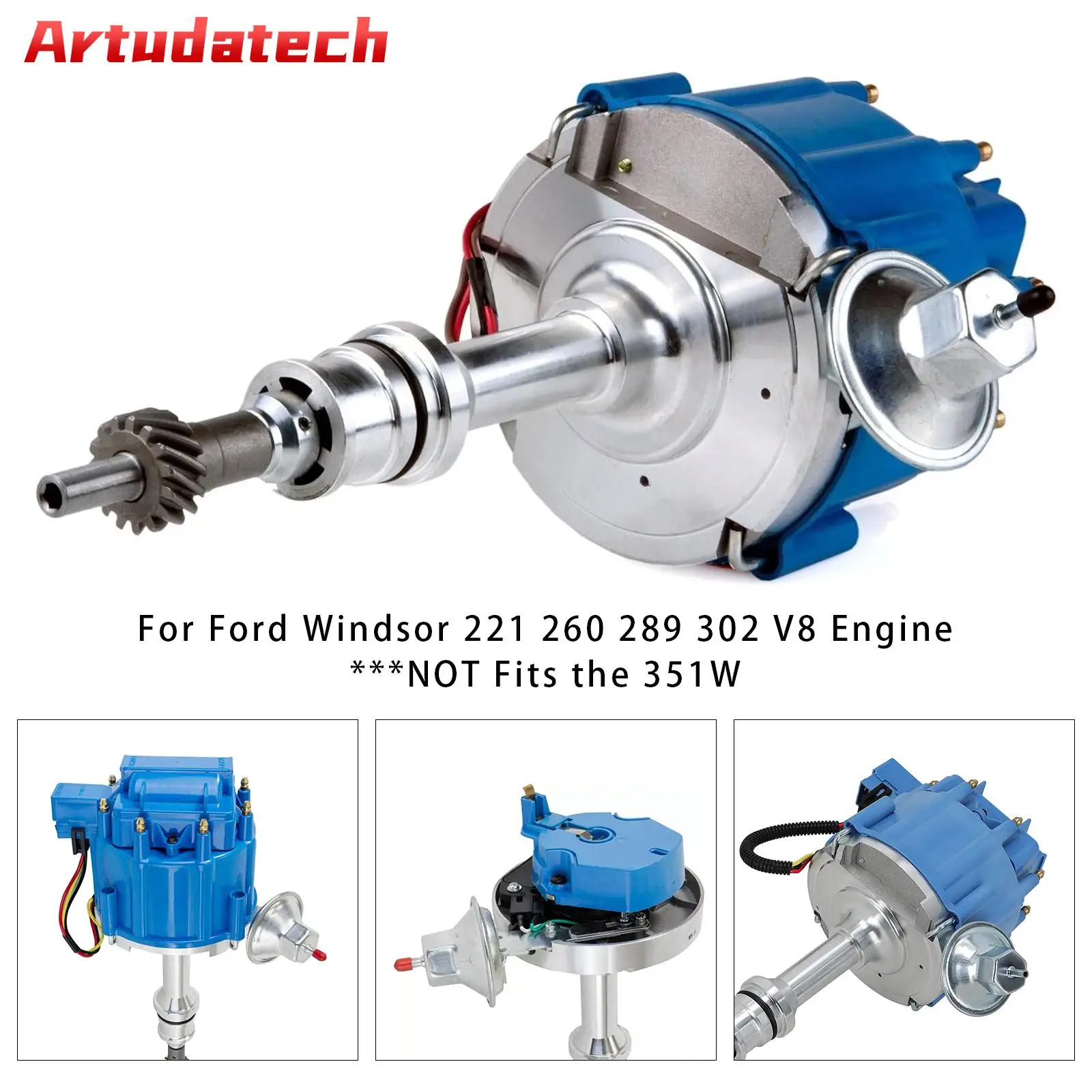 Artudatech Ignition Blue Cap Distributor w/ 65K Coil 1030213 For SBF Ford Small Block 260 Car Accessories
