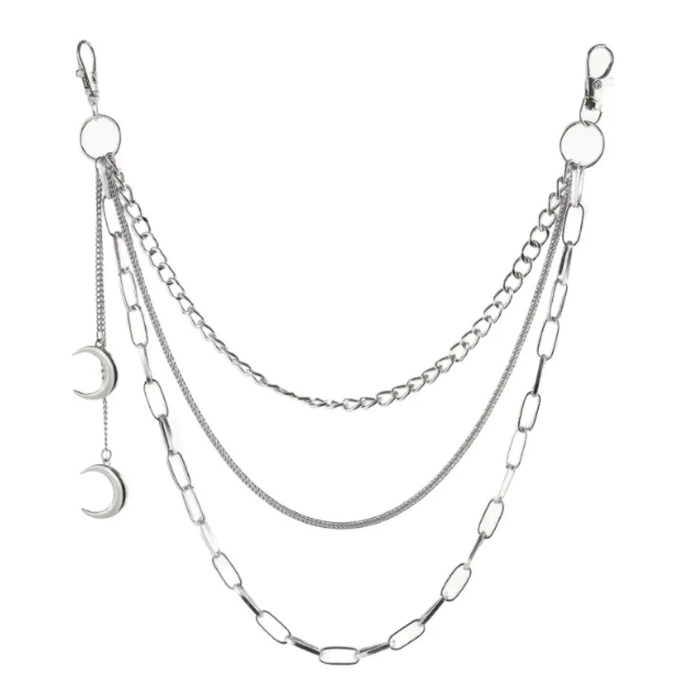 Catena in vita con perle irregolari Catena portachiavi da strada punk a strati rock Y2K Moon Star Biker Pantaloni Catena Accessori di abbigliamento