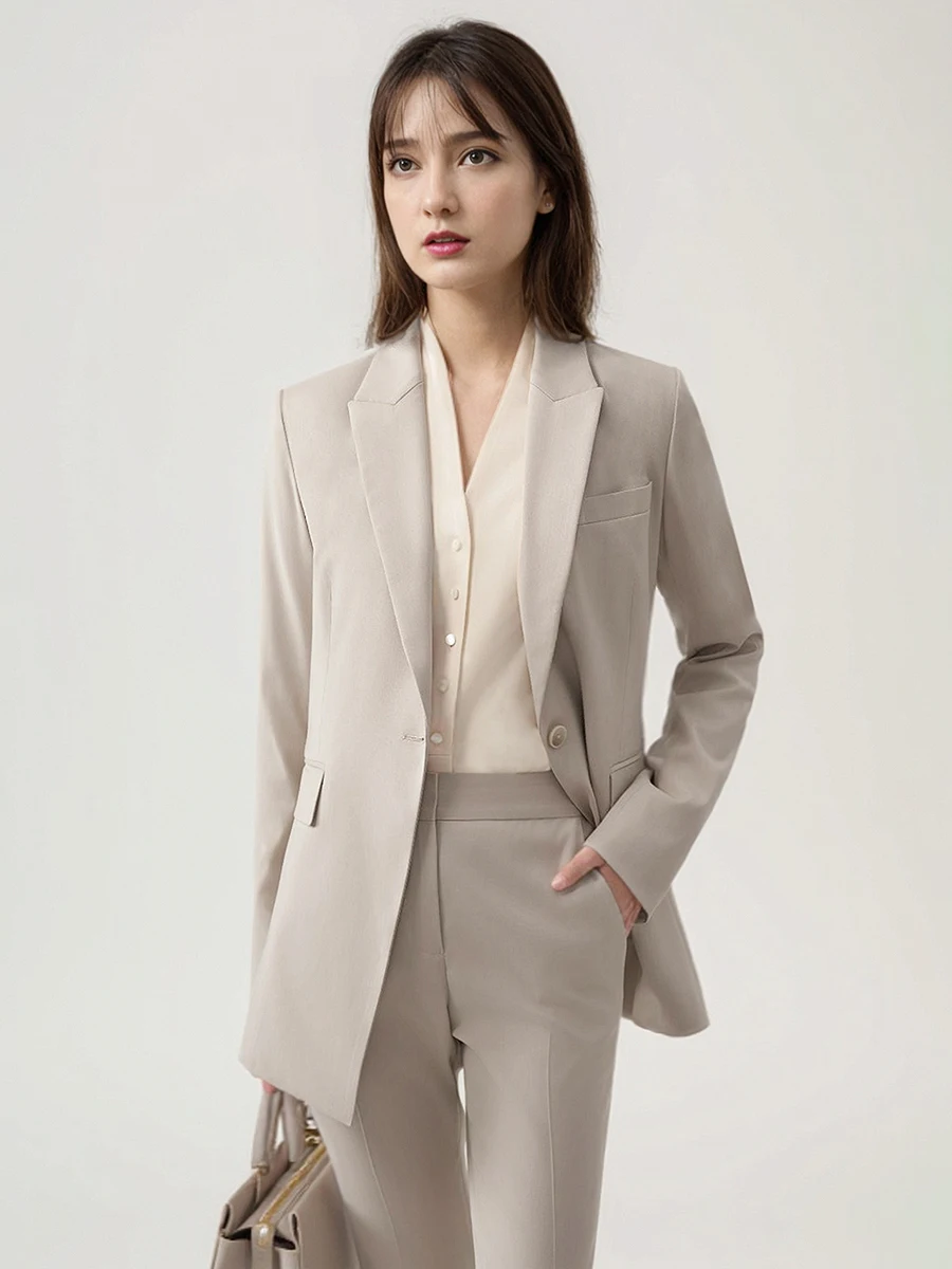 Women Suits Set Single 1 Button Blazer Pant Office Lady Formal Style Luxury Khaki Party Host Wear Slim Fit Classic Clothing XS