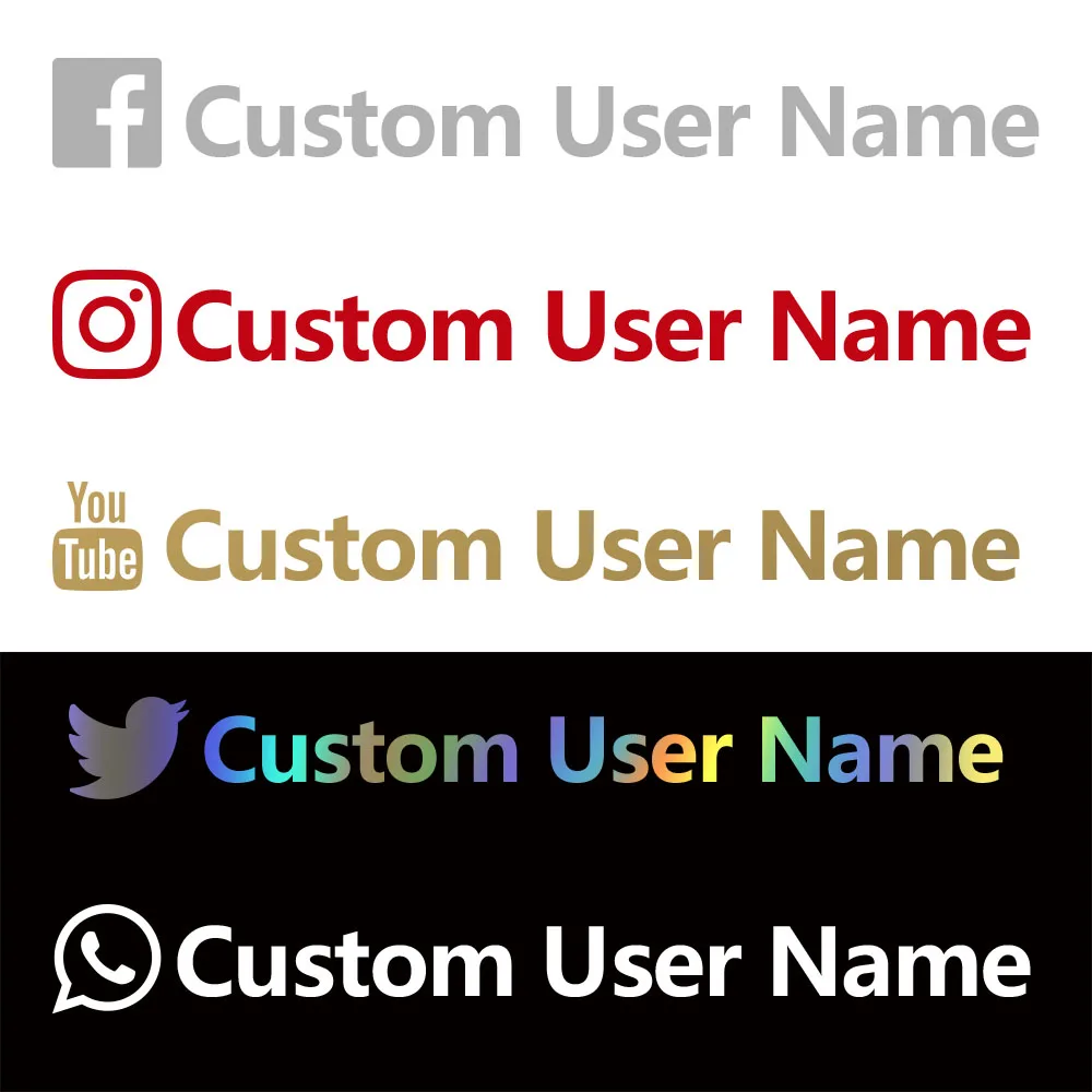 

1PC Custom Name Social Media Sign Stickers For Car Diy Website Facebook Instagram Name Logo Youtube Decal Bike Motorcycle Decal