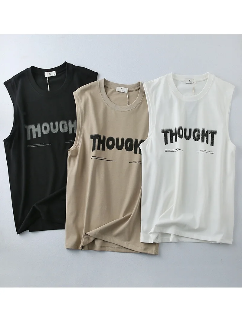 

American Style Breathable Pure Cotton Sleeveless T-Shirt Men's Loose Casual Sports round Neck Vest Moisture Wicking Summer Th...